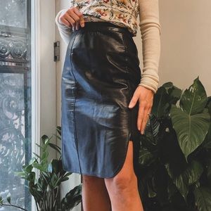 Vintage Black Leather Pencil Skirt